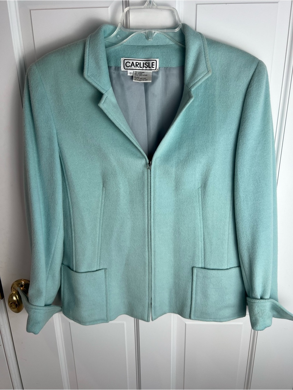 Carlisle Seafoam Blue Zip-Front Blazer
